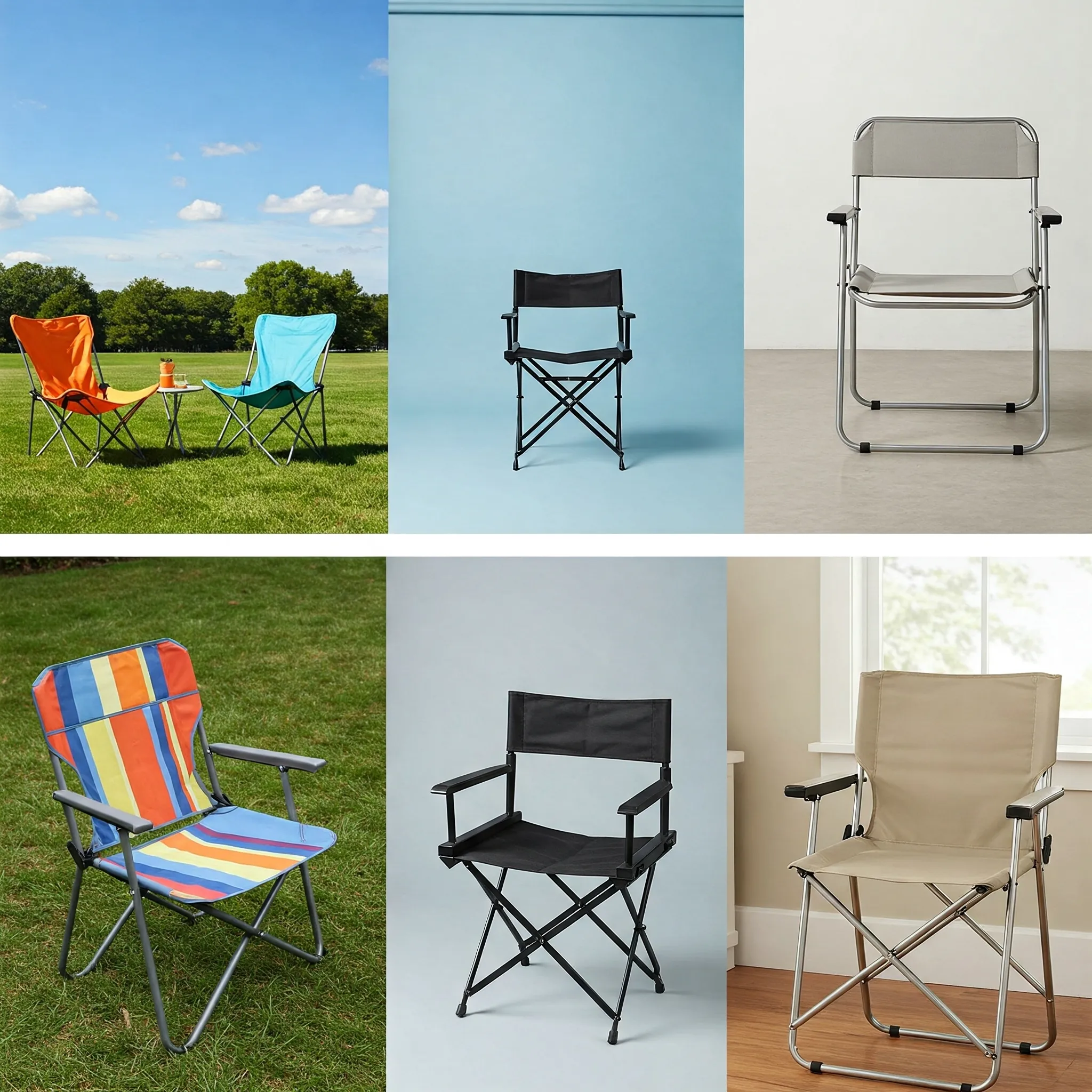 Exclusive split image showcasing multiple folding chairs including HDX Plastic, Flash Furniture Hercules Series, IKEA FRÖSVI, and LeisureMod Lawrence in diverse settings: a small apartment dining nook with wooden floors, an outdoor patio with a table, a modern dining room with glass table, and a rustic dining setup with farmhouse table.