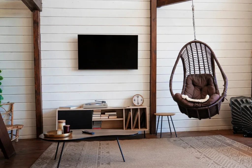 Shiplap accent wall creating a rustic, warm atmosphere in a cozy living room.